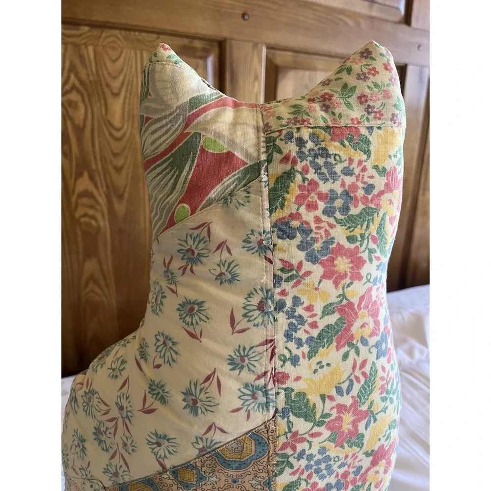 Vintage Quilt Cutter Cat Stuffed Animal Pillow Quilted Scrap Fabrics Cottagecore - Picture 3 of 16